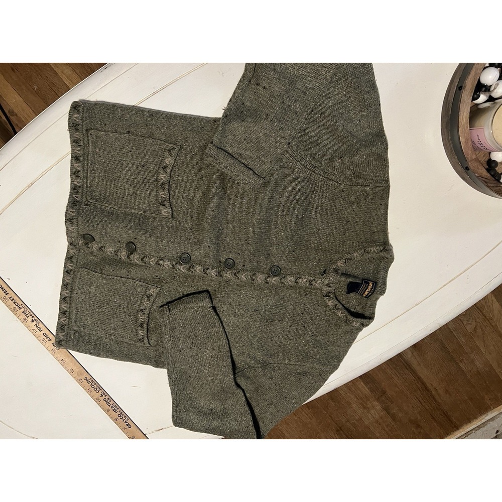 Woolrich Womens L Wool Blend Cardigan Sweater Olive Green Whipstitch Button
